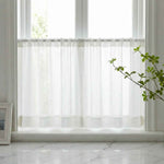 C-Hopsack White Sheer Vertical Stripe Cafe Curtains