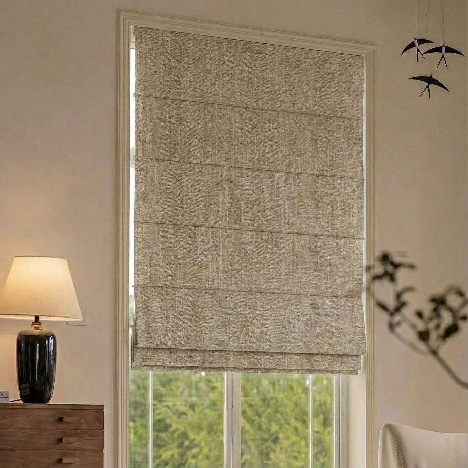 L-Lfluffy Cordless 100% Blackout Faux Linen Roman Shades - Detail View 5 | JOYDRAPE Bespoke Luxury