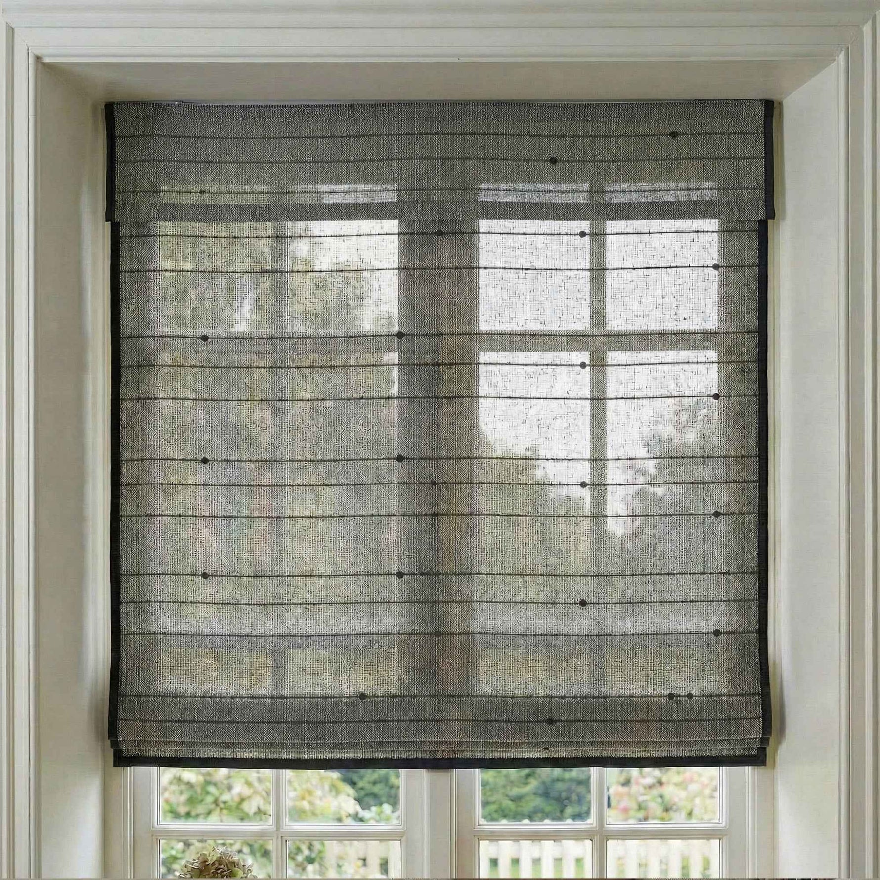 L-Lknot Cordless Charcoal Ramie Roman Shades - Detail View 5 | JOYDRAPE Bespoke Luxury