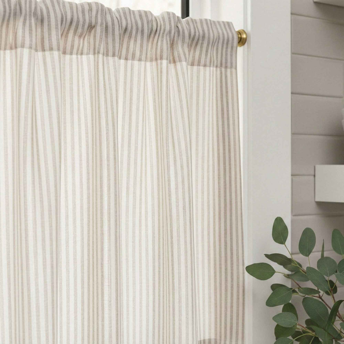 C-Uniform Vertical Striped Semi-Sheer Cafe Curtains