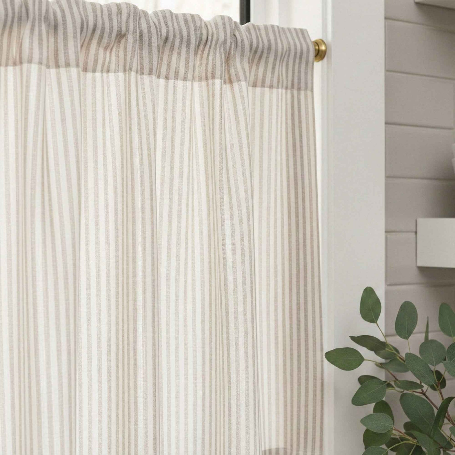 C-Uniform Vertical Striped Semi-Sheer Cafe Curtains