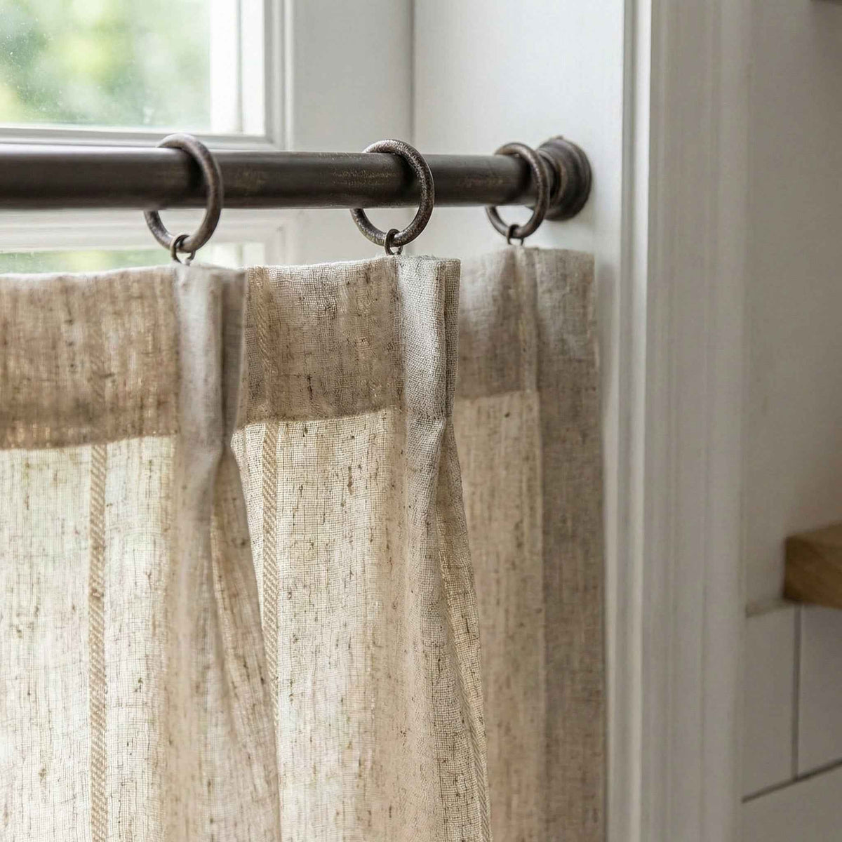 C-Query Light-Filtering Linen Textured Cafe Curtains