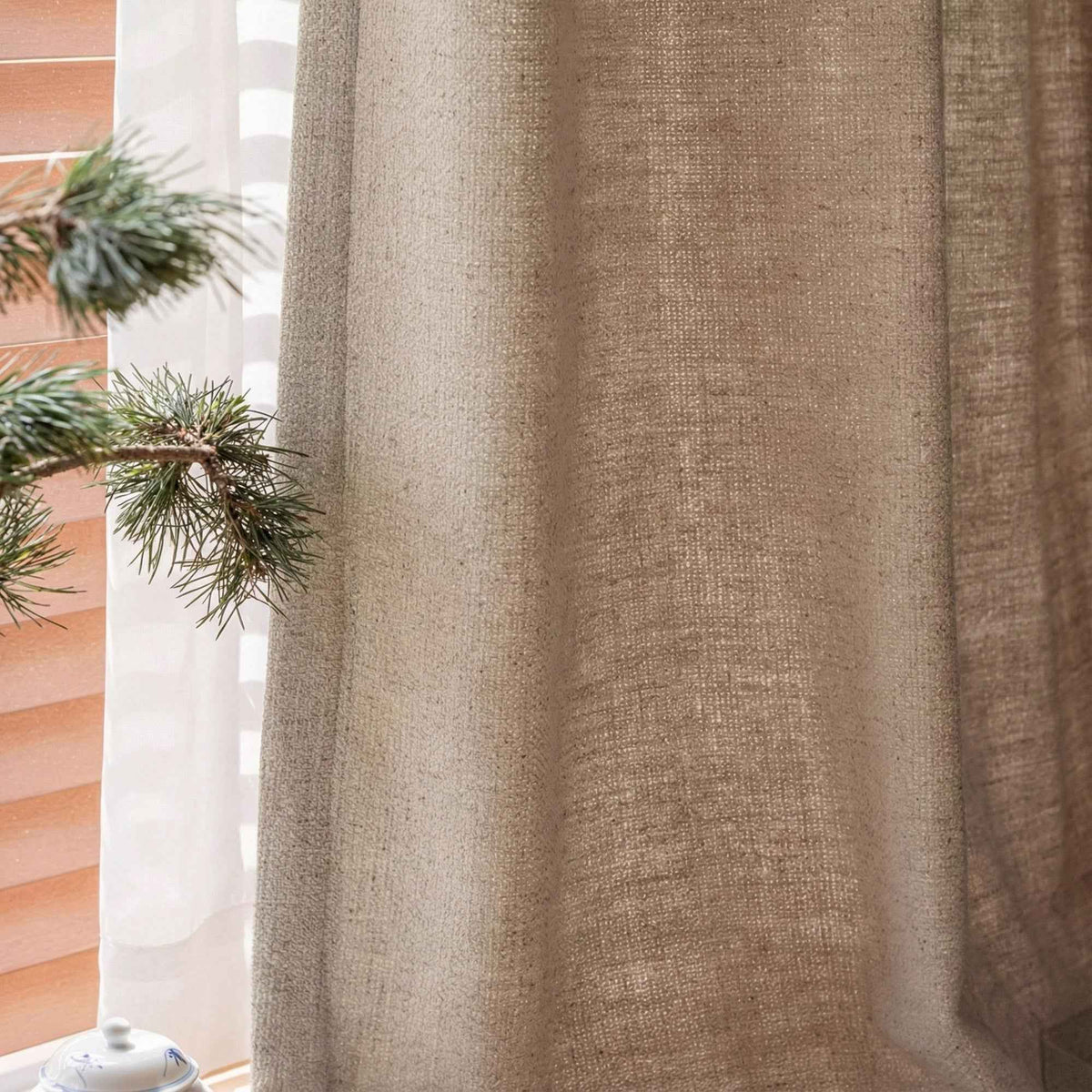 Waffle Natural Cotton Linen Blend Curtains