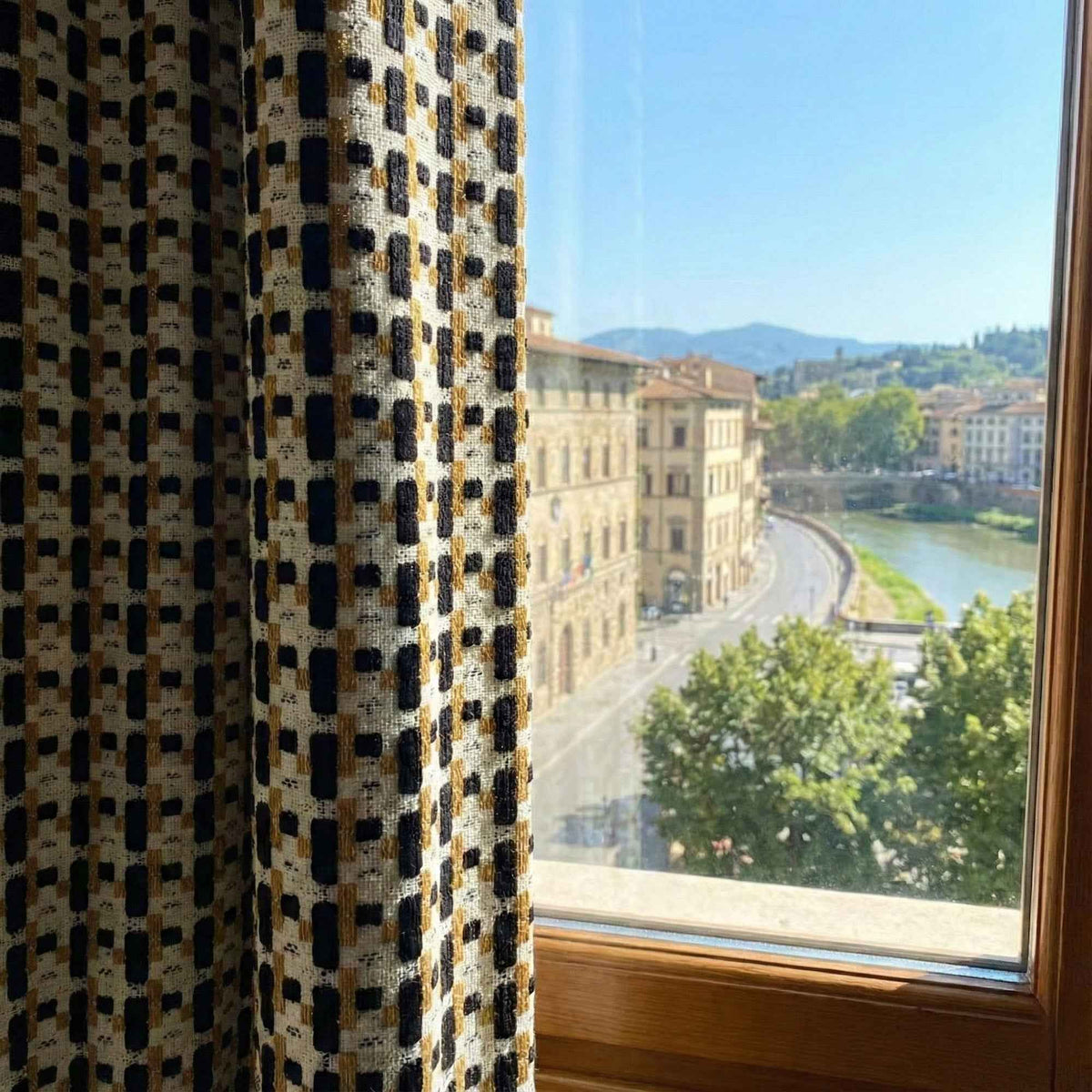 Checkered Linen Color-Blocked Waffle Chenille Curtains