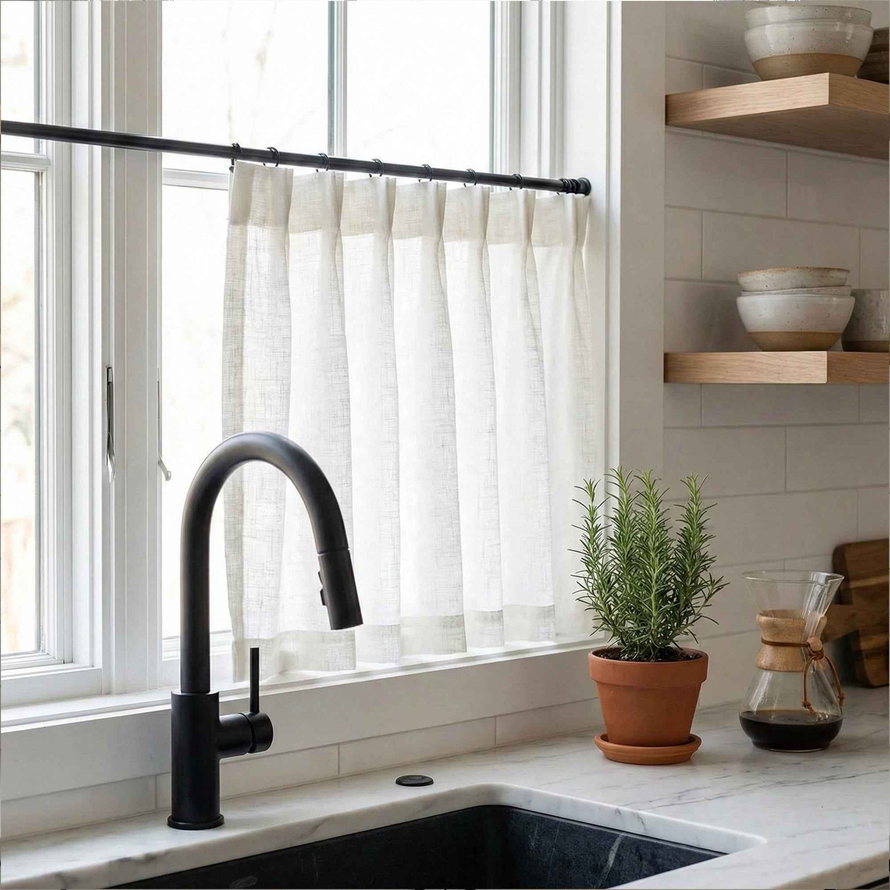 C-Btimeless Light-Filtering Cross-Weave Cafe Curtains