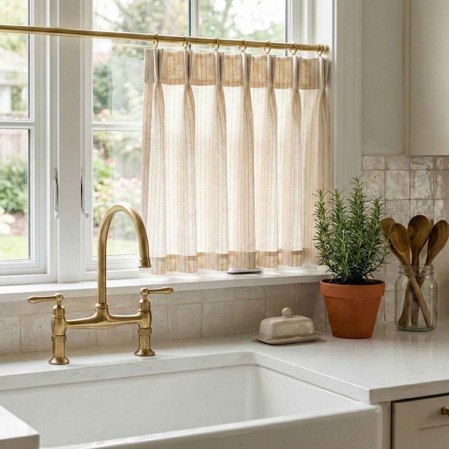 C-Stripe Cotton-Linen Blend Striped Cafe Curtains