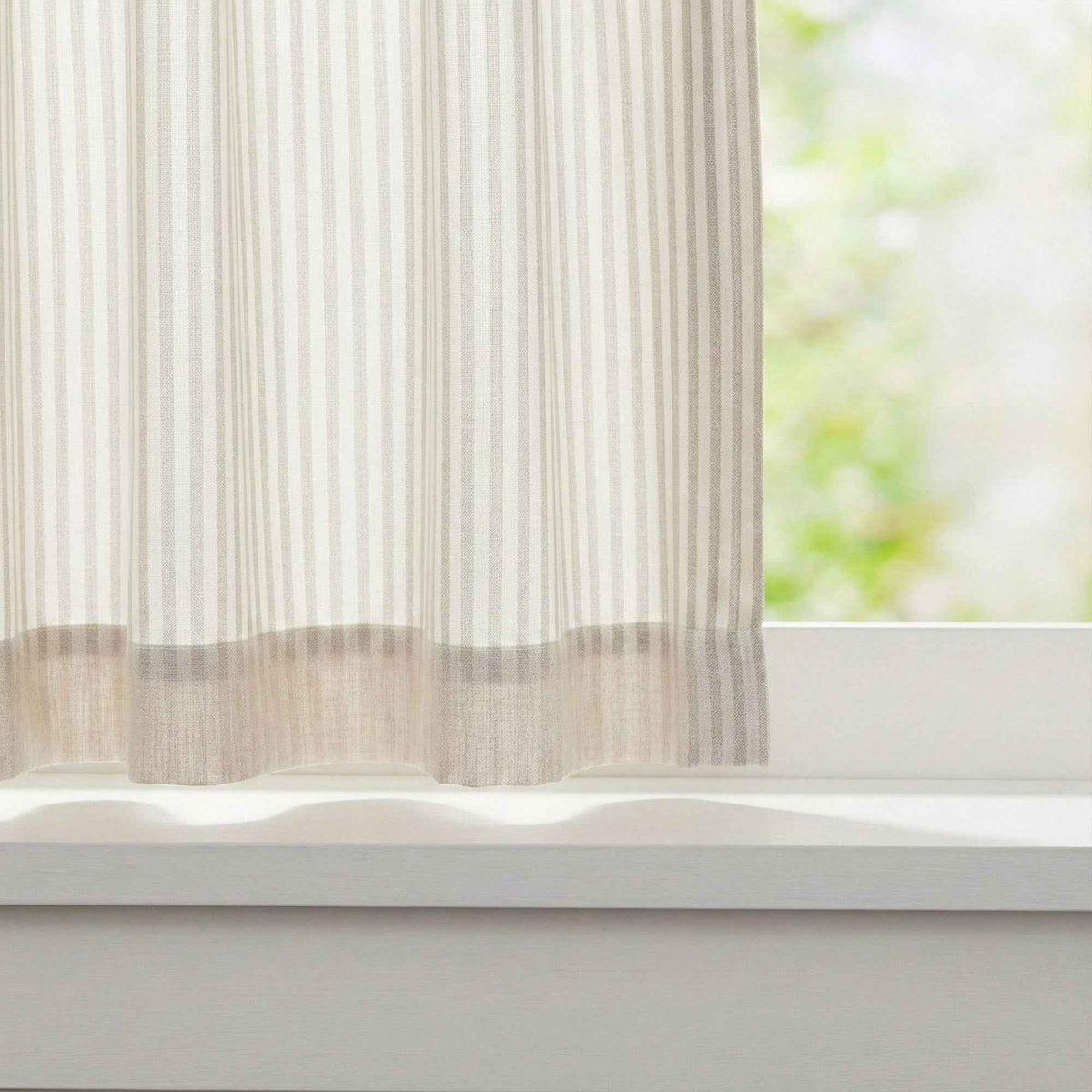 C-Uniform Vertical Striped Semi-Sheer Cafe Curtains