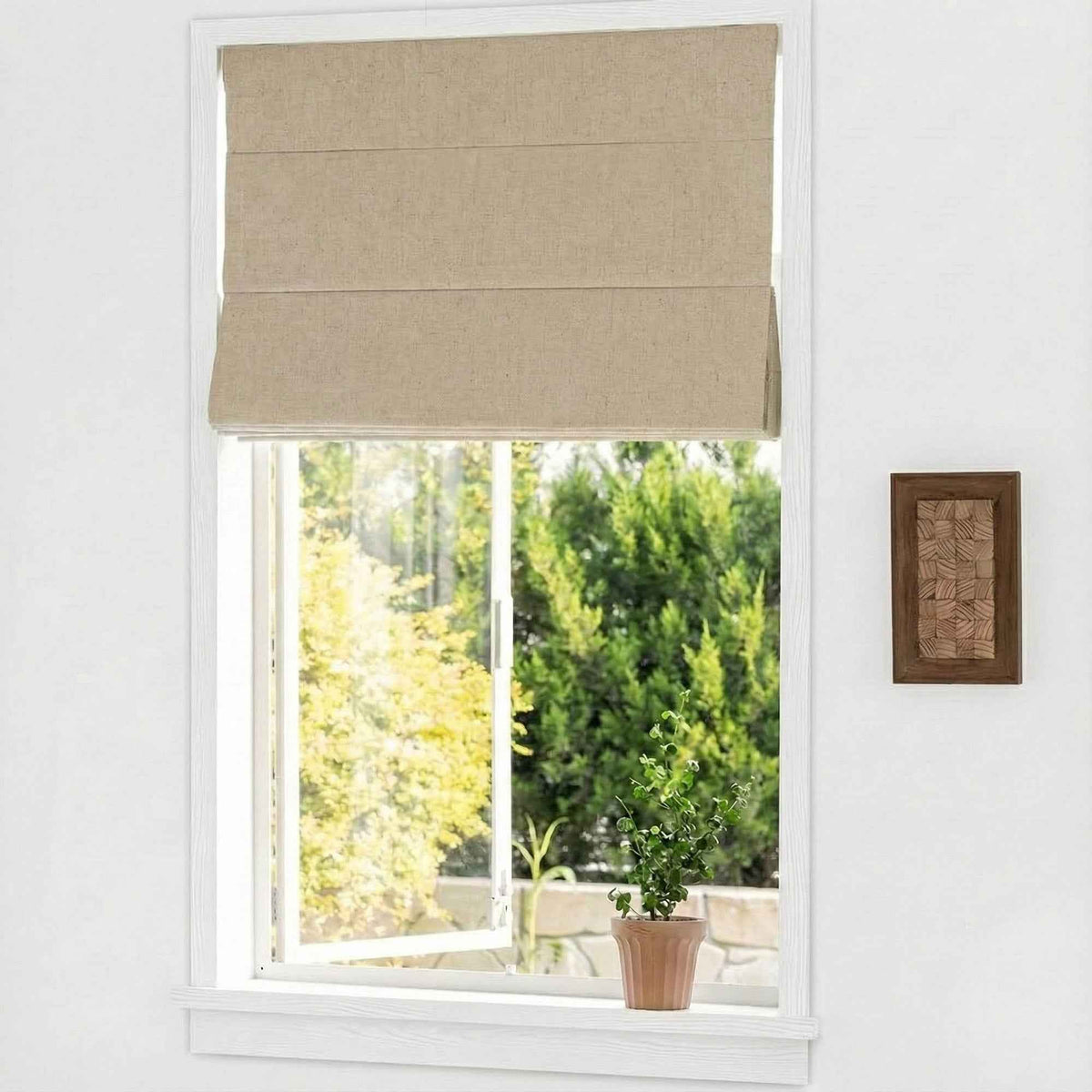 L-loose Cordless Striped Linen Blend Roman Shades - Detail View 5 | JOYDRAPE Bespoke Luxury