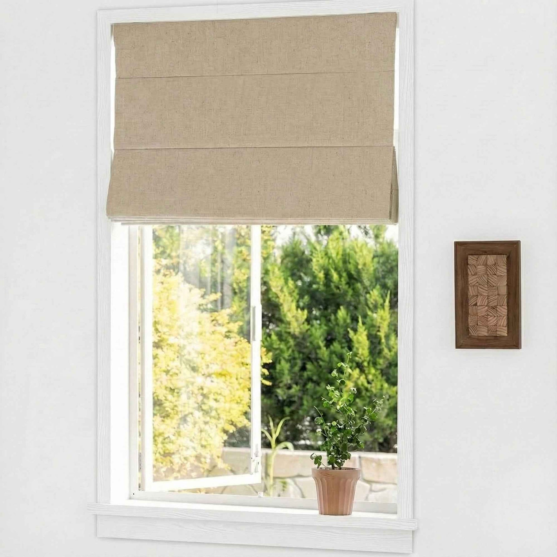 L-loose Cordless Striped Linen Blend Roman Shades - Detail View 5 | JOYDRAPE Bespoke Luxury