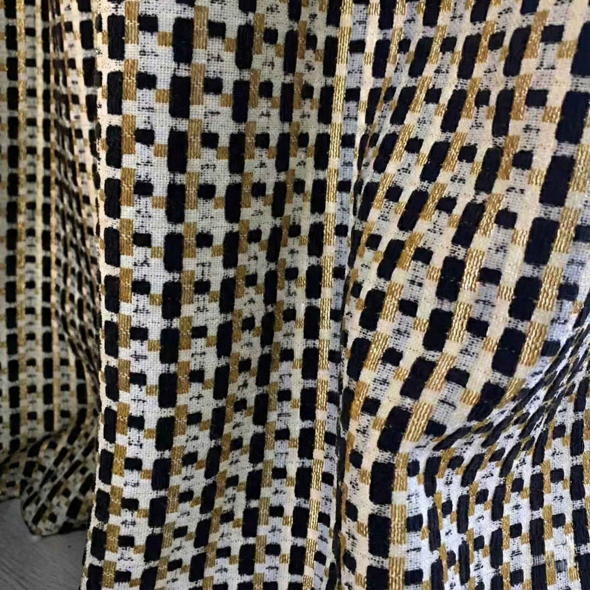 Checkered Linen Color-Blocked Waffle Chenille Curtains