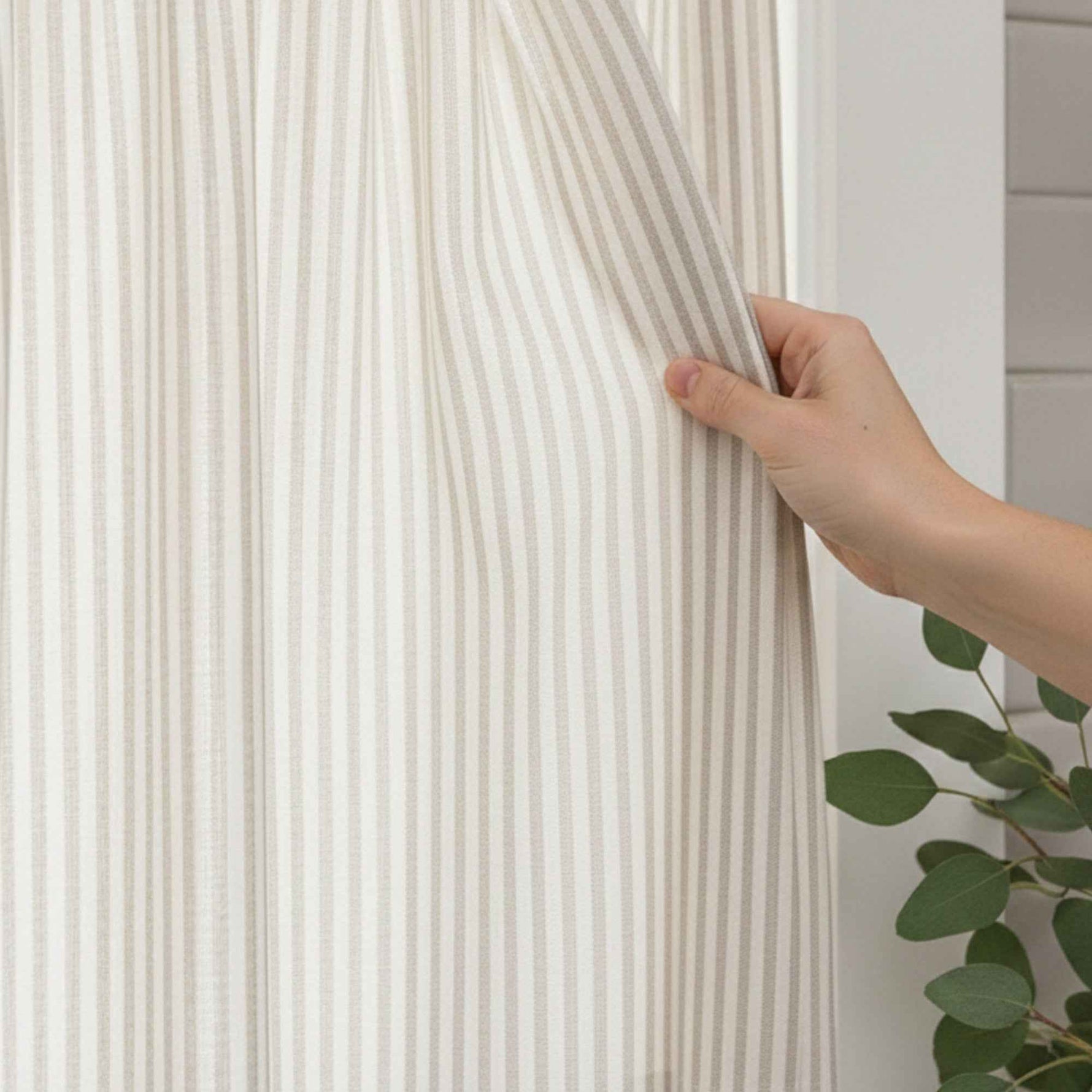 C-Uniform Vertical Striped Semi-Sheer Cafe Curtains