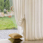 Line white plush-feel semi-sheer curtains