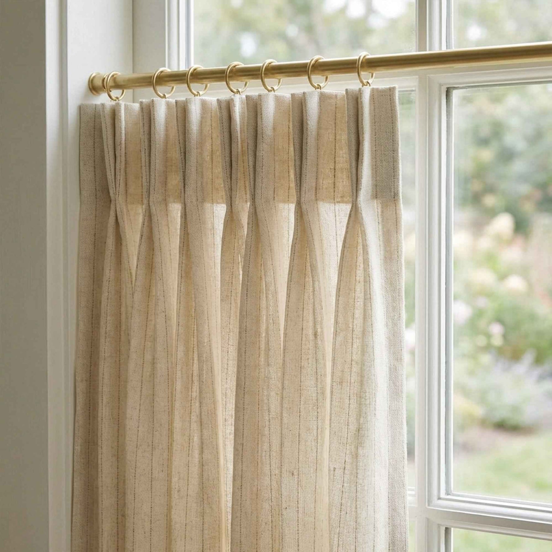 C-Stripe Cotton-Linen Blend Striped Cafe Curtains