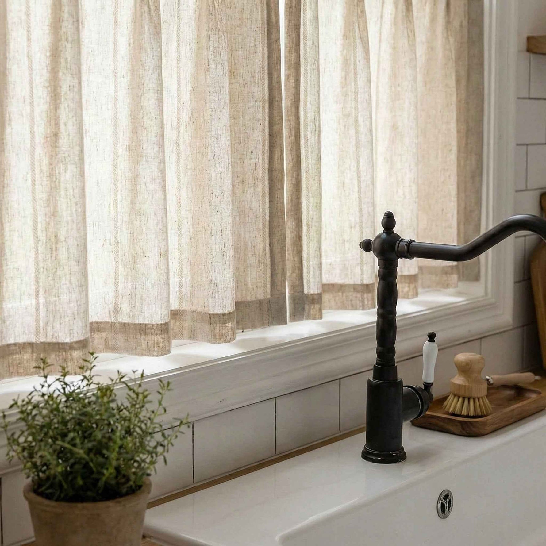 C-Query Light-Filtering Linen Textured Cafe Curtains