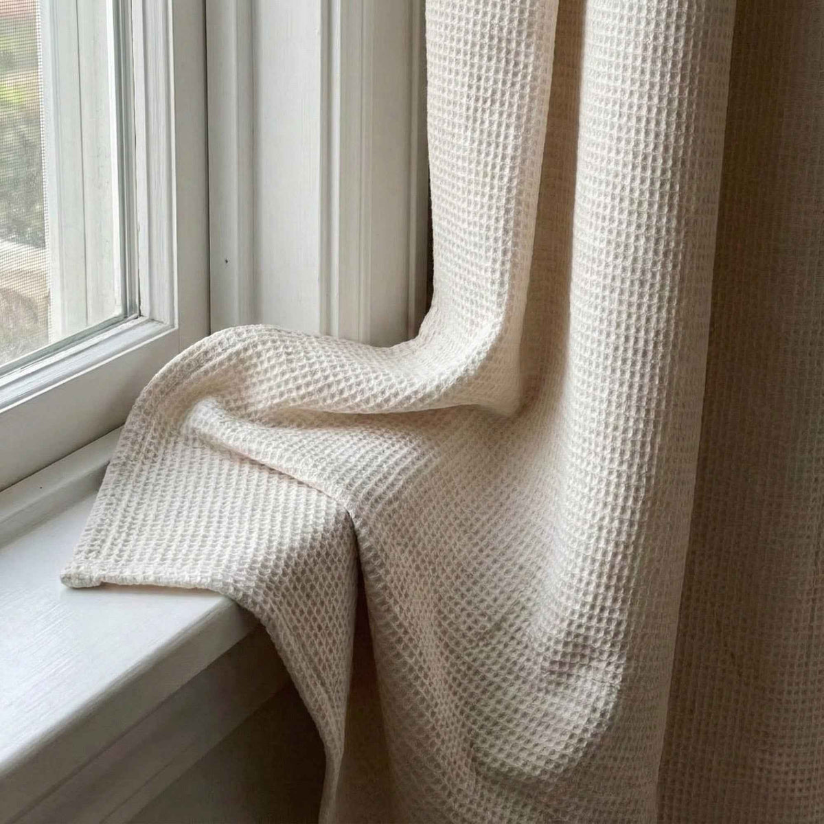 Wheat Heavyweight waffle textured linen blend curtains