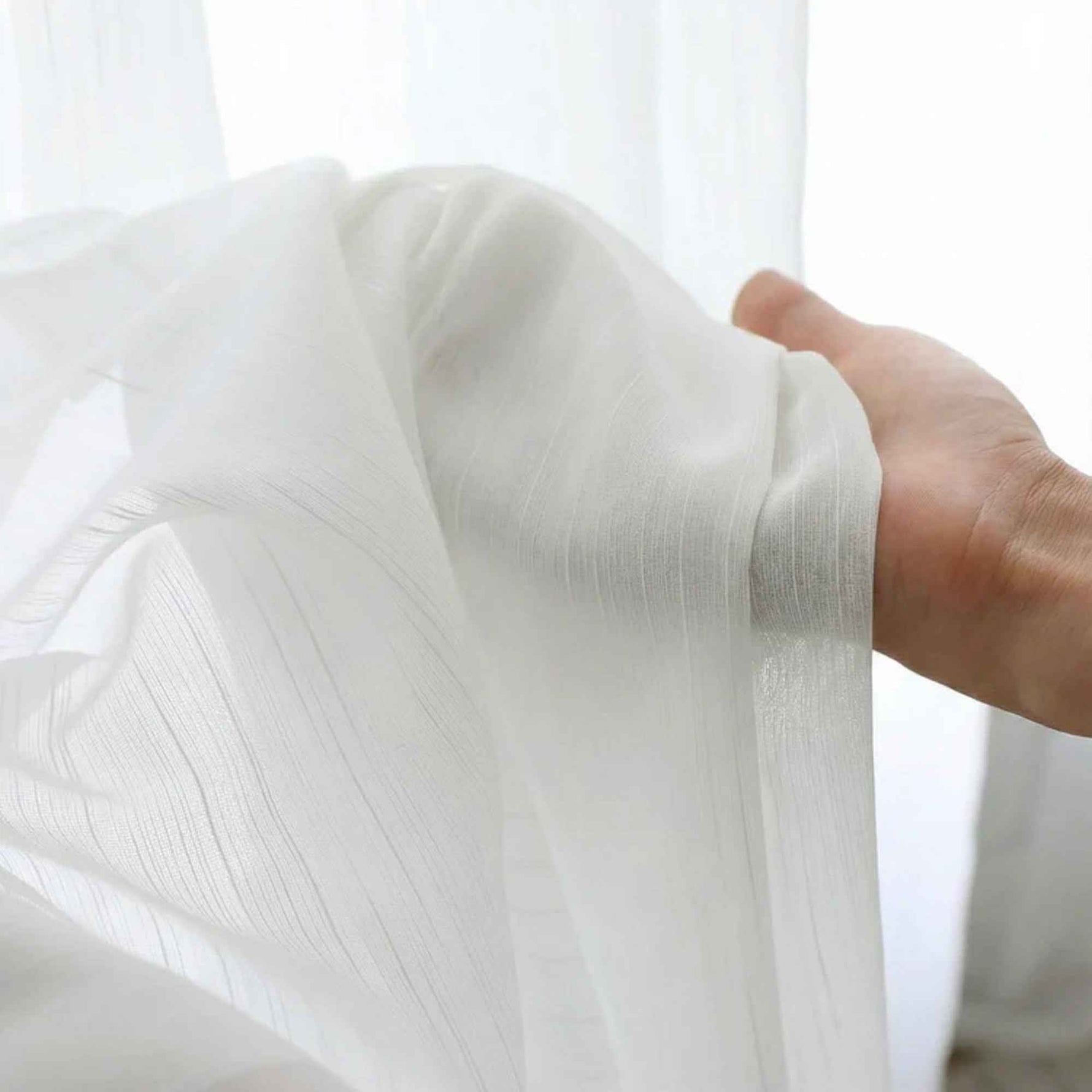 C-Hopsack White Sheer Vertical Stripe Cafe Curtains