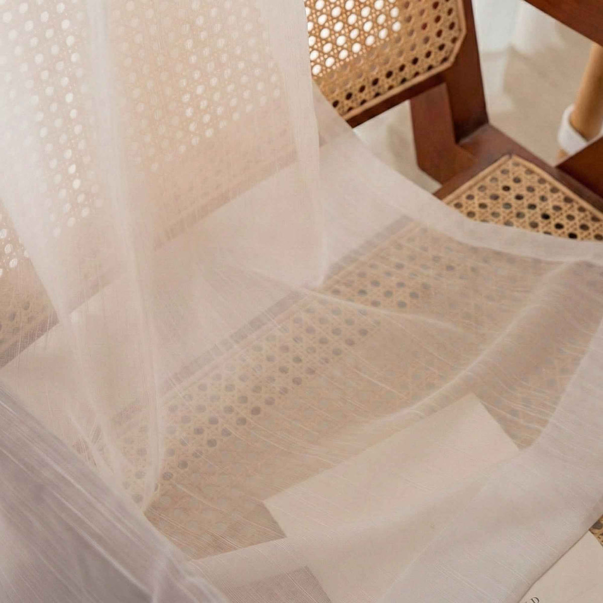 Hopsack Pure White Striped Cotton Sheer Curtains - Detail View 9 | JOYDRAPE Bespoke Luxury