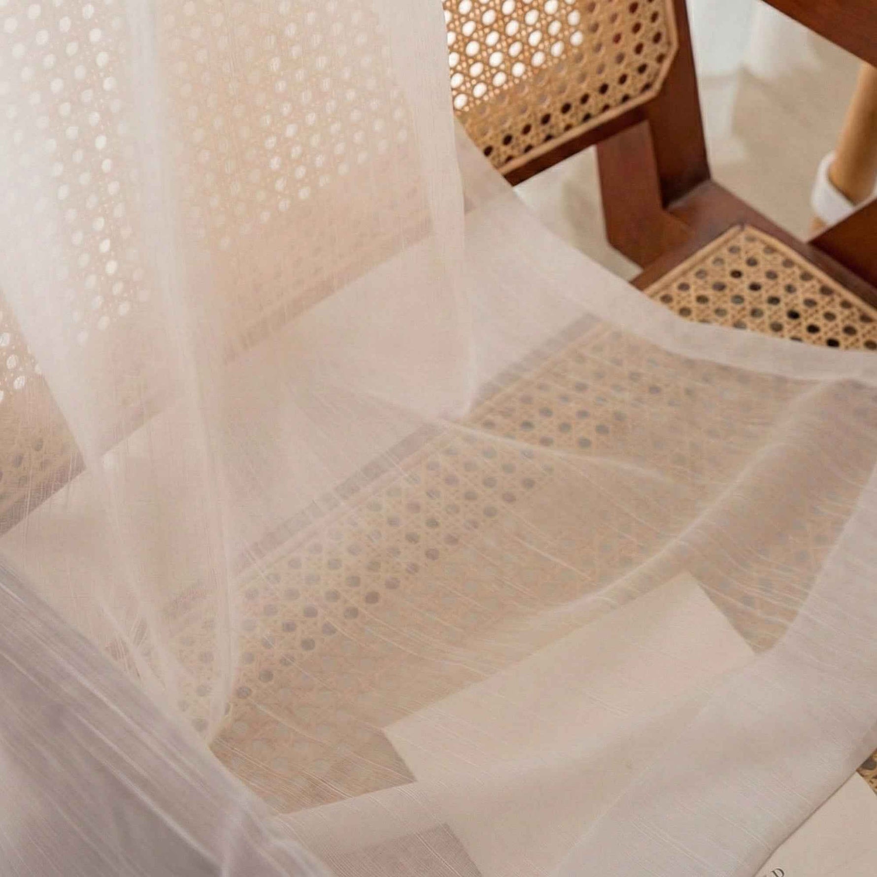 Hopsack Pure White Striped Cotton Sheer Curtains - Detail View 9 | JOYDRAPE Bespoke Luxury