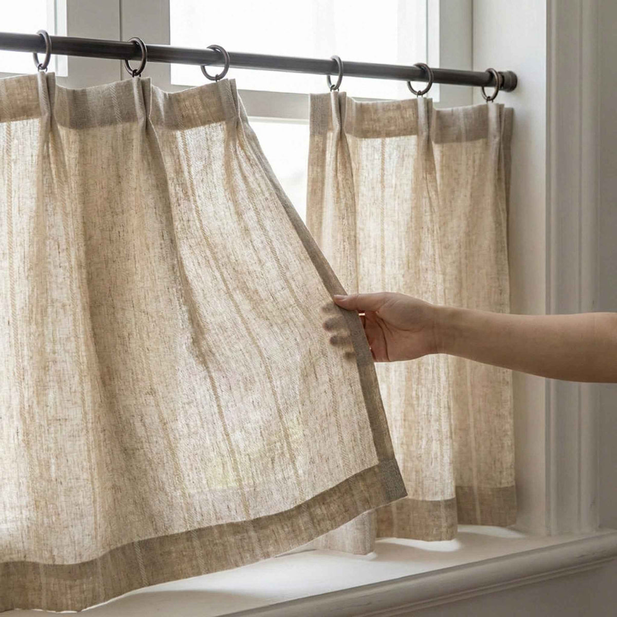 C-Query Light-Filtering Linen Textured Cafe Curtains