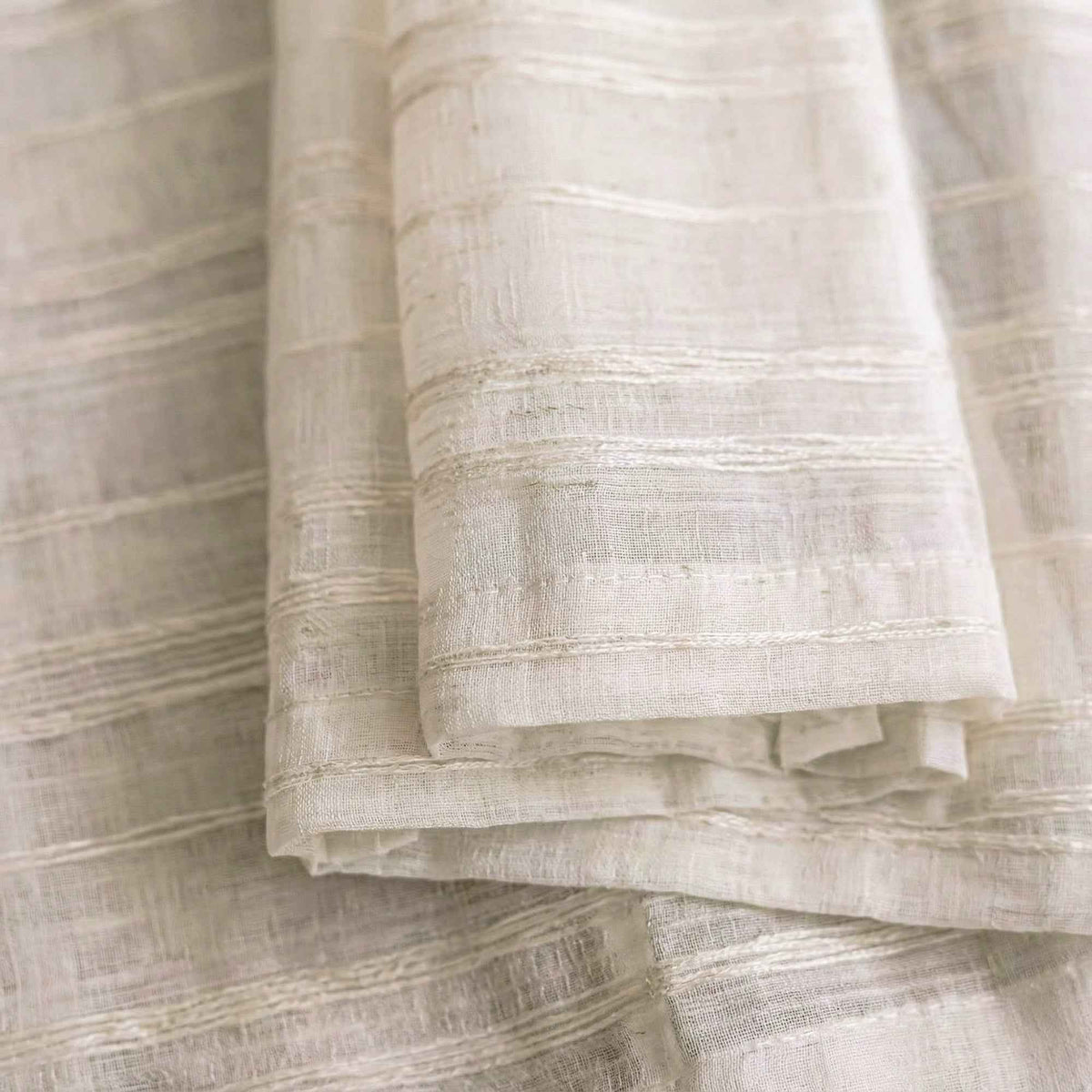 L-Linetrie Cordless Striped Sheer Linen Roman Shades - Detail View 9 | JOYDRAPE Bespoke Luxury