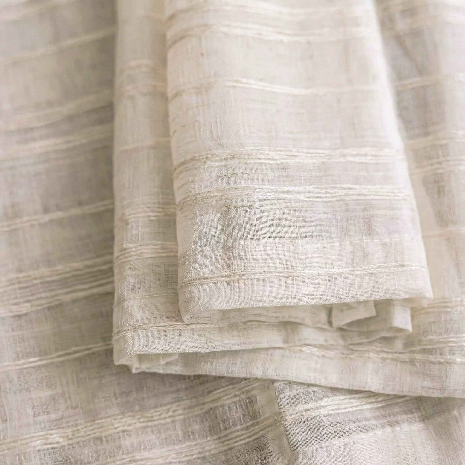 L-Linetrie Cordless Striped Sheer Linen Roman Shades - Detail View 9 | JOYDRAPE Bespoke Luxury