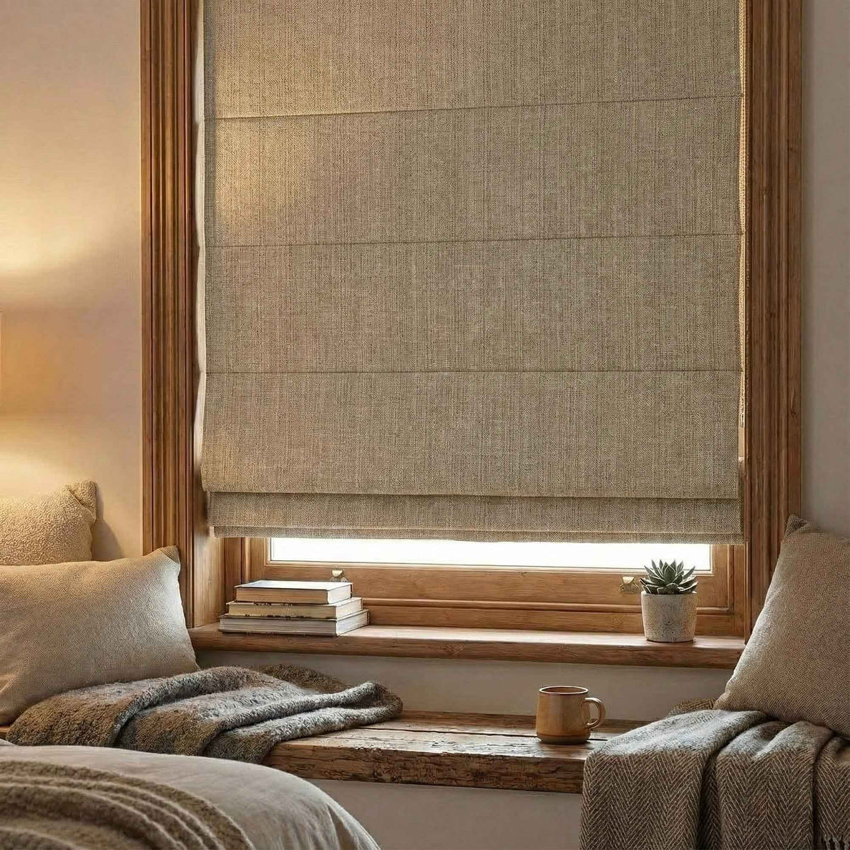 L-Lfluffy Cordless 100% Blackout Faux Linen Roman Shades - Detail View 3 | JOYDRAPE Bespoke Luxury