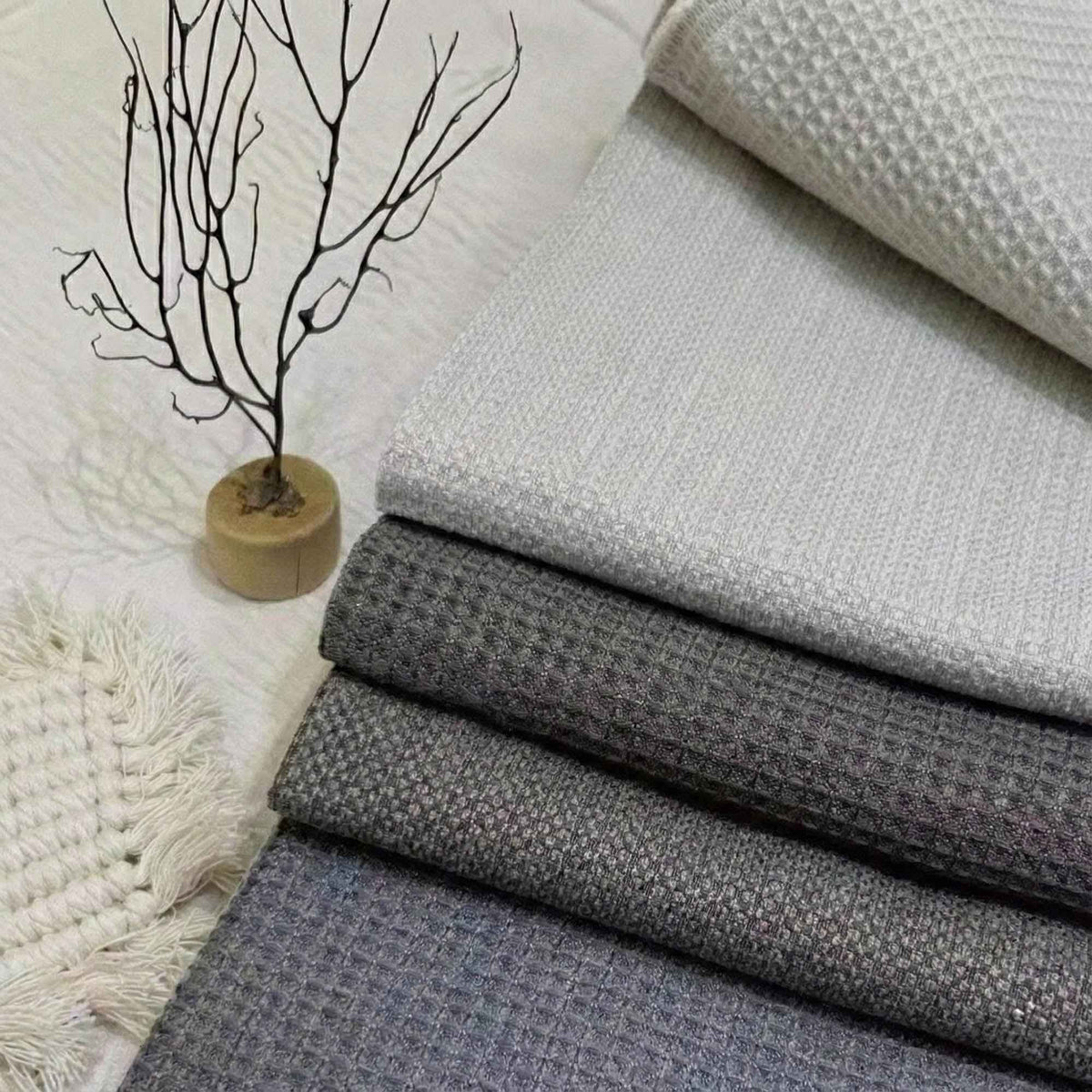 Wheat Heavyweight waffle textured linen blend curtains