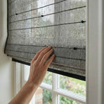 L-Lknot Cordless Charcoal Ramie Roman Shades - Detail View 9 | JOYDRAPE Bespoke Luxury