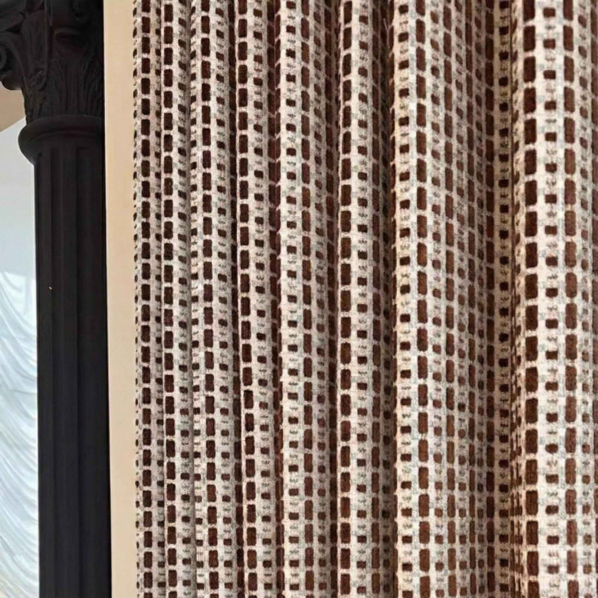 Checkered Linen Color-Blocked Waffle Chenille Curtains